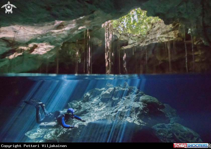 A Diver inside cave