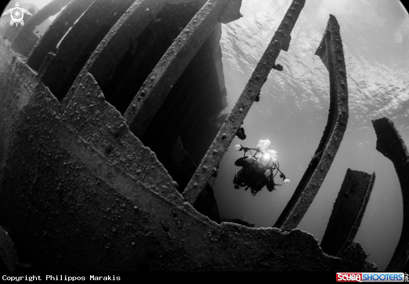 A wreck diving photoshoot