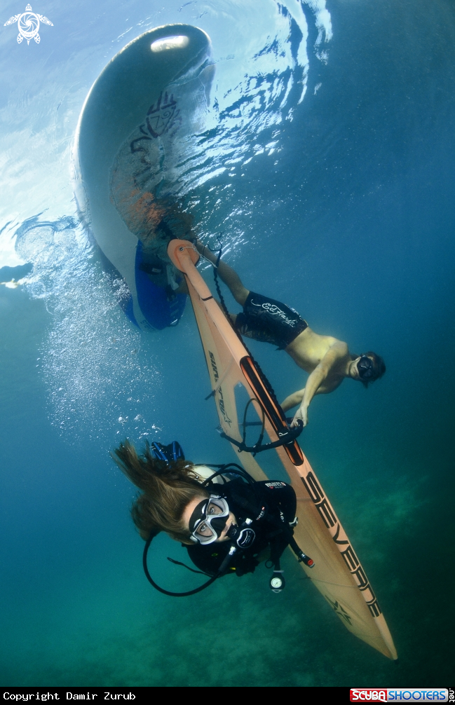 A upside down surfer